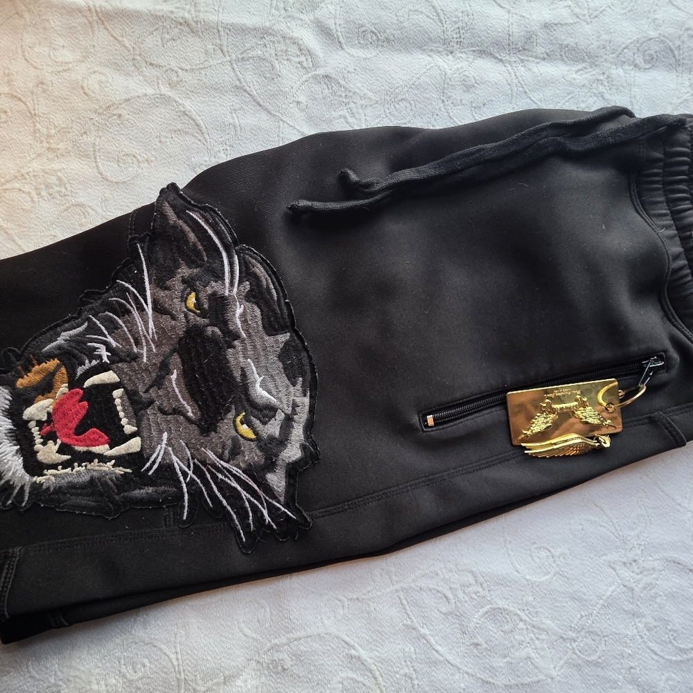 Black Joggers with Panther Patch